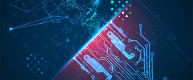 Teknolojik ve bilimsel konularda soyut bir geçmiş. Metnin altında yer alan çeşitli teknolojik detaylarla pleksus etkisi. Vektör biçimi.