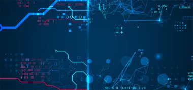 Teknolojik ve bilimsel konularda soyut bir geçmiş. Metnin altında yer alan çeşitli teknolojik detaylarla pleksus etkisi. Vektör biçimi.