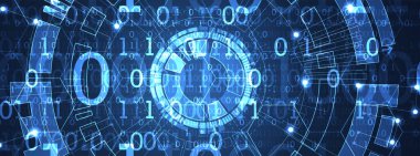 Soyut teknoloji geçmişi. Farklı renk ve boyutlarda sayılar. Bilim stili. Vektör.