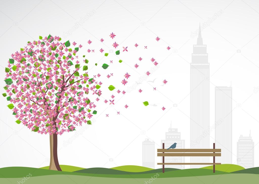 Spring background with flowering tree. 