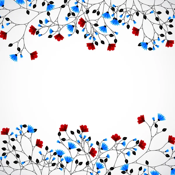 Fond naturel abstrait avec des fleurs rouges et bleues . — Image vectorielle