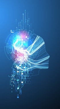 Yapay Zeka. Teknik arka plan. Büyük veri konsepti. Makine siber zihni.