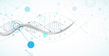 Telgraf dalgasındaki DNA molekülünün soyut görüntüsü. Bilimsel vektör arkaplanı.