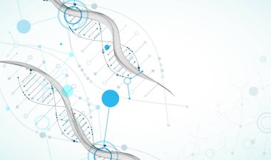 Telgraf dalgasındaki DNA molekülünün soyut görüntüsü. Bilimsel vektör arkaplanı.