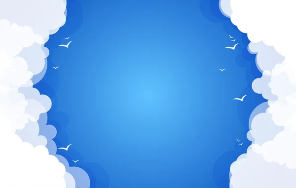Błękitne niebo z chmurami i ptakami — Wektor stockowy
