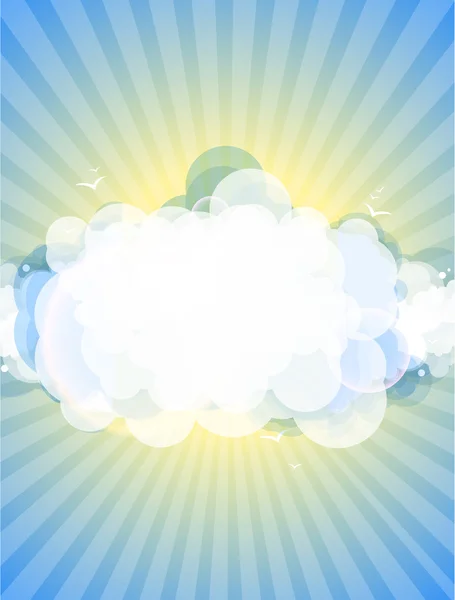 Cielo azul con nubes y pájaros — Vector de stock