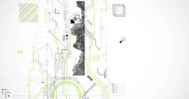 Soyut arkaplan. Daire şeklinde oluşmuş teknik elementlerin kullanımıyla ilgili bilimsel ve teknolojik kavram. Vektör