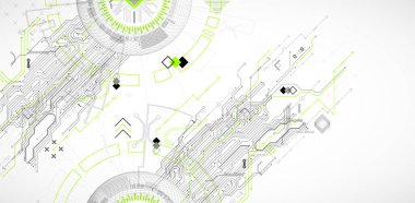 Bir kablo küresinin ortasındaki bilgisayar çipinin soyut görüntüsü. Vektör