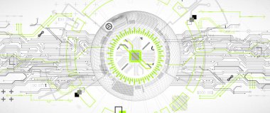 Bir kablo küresinin ortasındaki bilgisayar çipinin soyut görüntüsü. Vektör