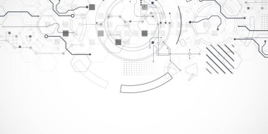 Gri renkli teknolojik arka plan. Kullanılan teknik çizgiler ve grinin farklı tonlarında kare desenleri.