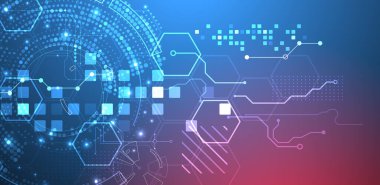 Soyut arkaplan. Daire şeklinde oluşmuş teknik elementlerin kullanımıyla ilgili bilimsel ve teknolojik kavram. Vektör