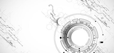 Gri renkli teknolojik arka plan. Grinin farklı tonlarında teknik çizgiler kullanılmış. Vektör