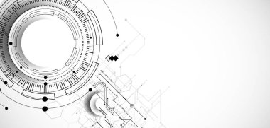 Gri renkli teknolojik arka plan. Grinin farklı tonlarında teknik çizgiler kullanılmış. Vektör