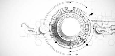 Gri renkli teknolojik arka plan. Grinin farklı tonlarında teknik çizgiler kullanılmış. Vektör