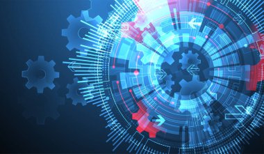 Soyut teknoloji geçmişi. Cogwheels Sanat teması. Vektör illüstrasyonu