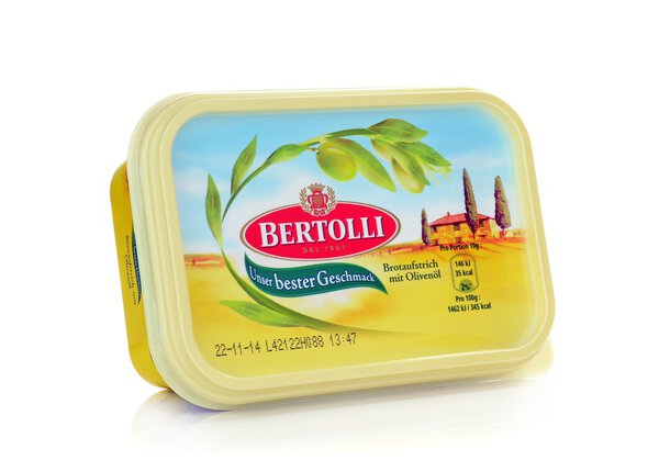 A tub of Bertolli olive oil margarine