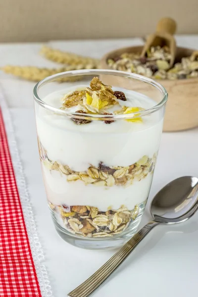 Un petit déjeuner au muesli et yaourt — Photo