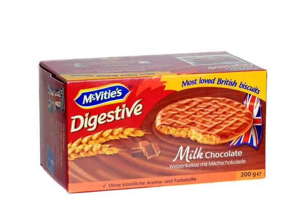 A box of McVities milk chocolate digestive biscuits — Stock Photo, Image