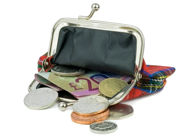 An open purse with British money — Stock Photo, Image