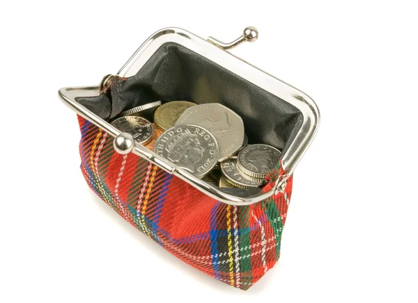 An open purse full of British money — Stock Photo, Image