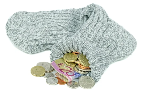 British Money in an Old Sock — Stock Photo, Image