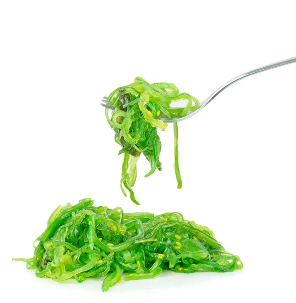 Wakame rumput laut yang dapat dimakan pada garpu — Stok Foto