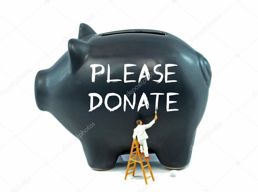 Please Donate painted on a piggy bank