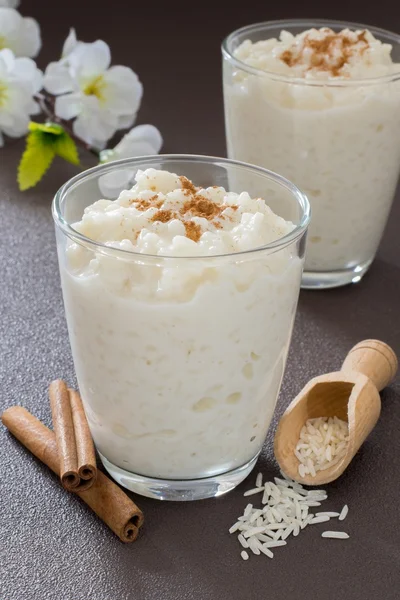 Milk rice pudding desserts in a glass — Stock Photo, Image