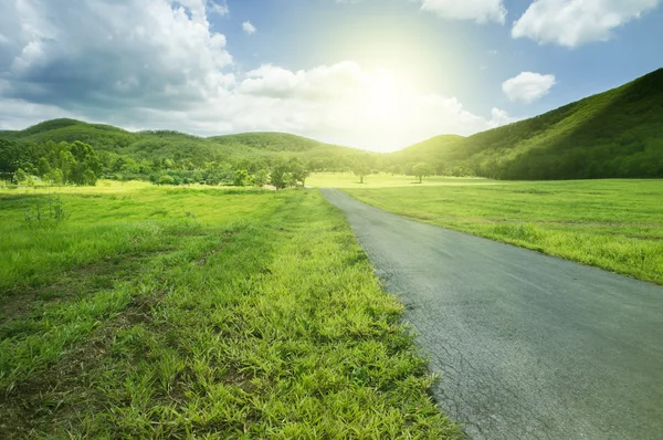 Strada di campagna e sole — Foto Stock