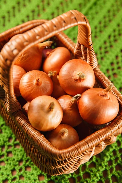 Cebolla vegetal fresca cortada por la mitad con hierbas — Foto de Stock