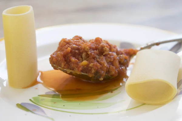 Paccheri of gragnano with tomato sauce — Stock Photo, Image