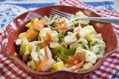 kırmızı bir kasesi deniz salatası