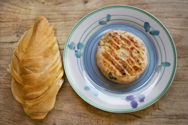 Bread Roll Prepare Sandwich Chicken Hamburger — Stock Photo, Image