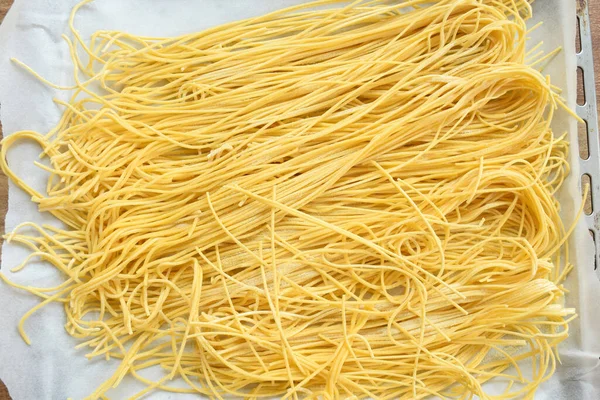 Espaguete Ovo Feito Casa Chamado Espaguete Alla Chitarra — Fotografia de Stock