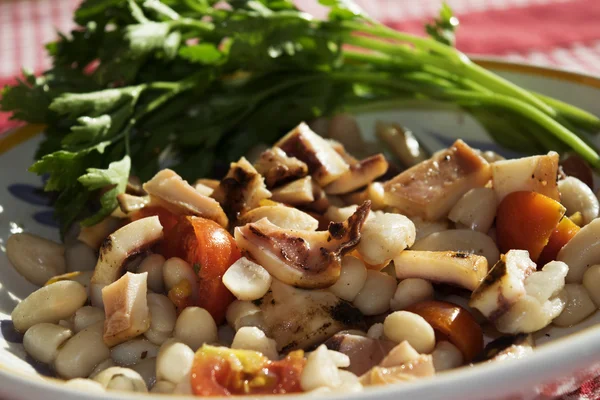 Salade van Gegrilde calamares en bonen — Stockfoto