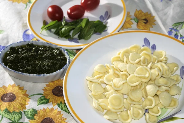 Färsk pasta och Genua pesto — Stockfoto