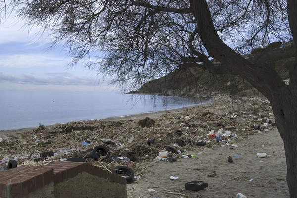Plaża zanieczyszczona w Kalabrii — Zdjęcie stockowe