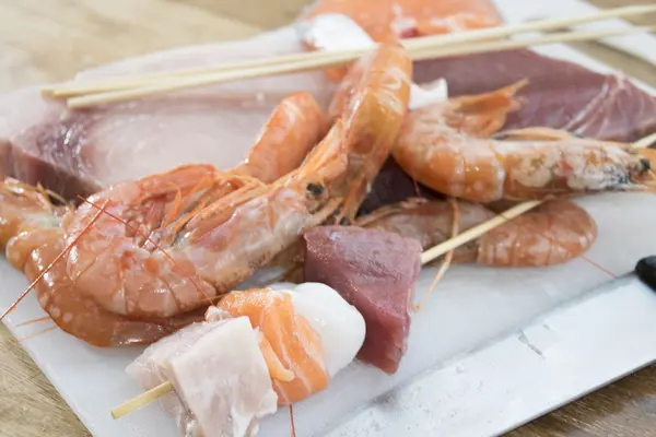 Ingredients for fish skewers — Stock Photo, Image