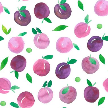 Beyaz zemin üzerinde erikler olan kusursuz desen