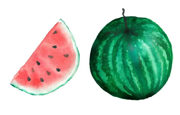 Vattenmelon Illustration Hand Dras Digital Akvarell Isolerad Vitt — Stockfoto