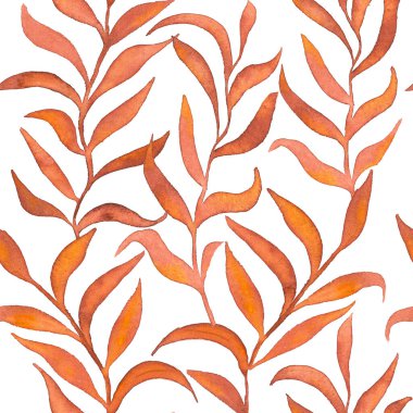 Beyaz arkaplanda kahverengi yapraklı sulu boya deseni