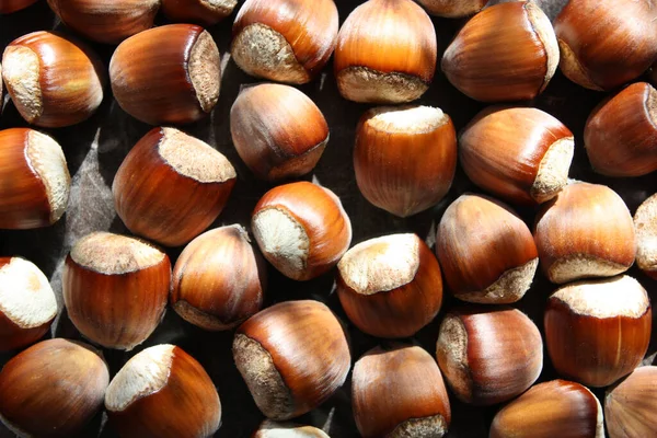 Shelled Hazelnut Wooden Table Background — Stock Photo, Image