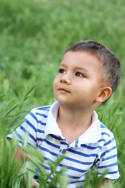 Rapaz numa clareira verde — Fotografia de Stock