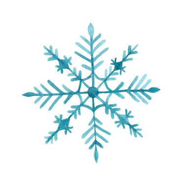 Beyaz zemin üzerinde elle boyanmış suluboya kar taneleri kış için mükemmel bayramlar ve mevsimlik dekorasyonlar..