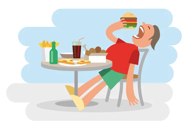Hombre Comiendo Sándwich Ilustración Vectorial Vector de stock