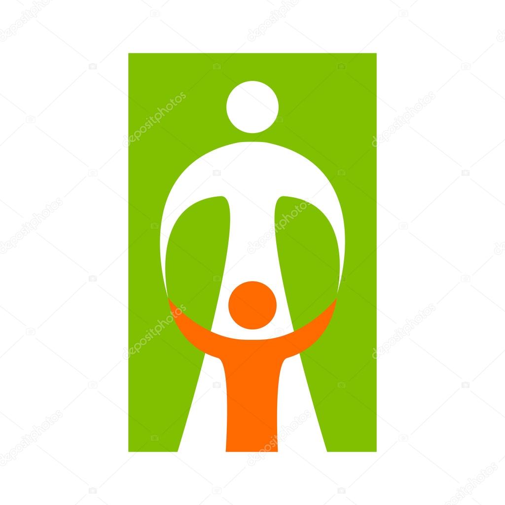 Mother care of child. Sign symbol of love, care and guardianship. Template for logo of social organization, Foundation for Protection of Children, the medical center and etc. Vector illustration.