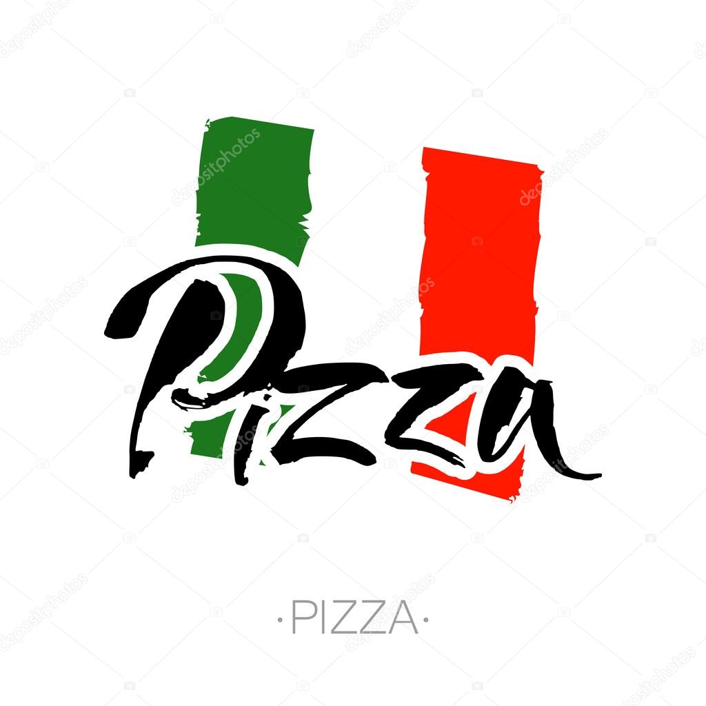 PIZZA hand-lettering calligraphy. Italian pizza - design template for pizzerias, restaurants, cafes, brand name, logo, pizzafest. Hand drawn vector stock illustration. Modern brush ink.
