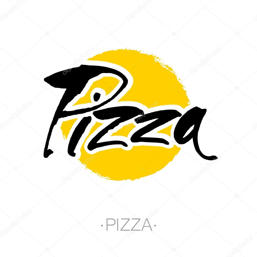 PIZZA hand-lettering calligraphy. Italian pizza - design template for pizzerias, restaurants, cafes, brand name, logo, pizzafest. Hand drawn vector stock illustration. Modern brush ink.