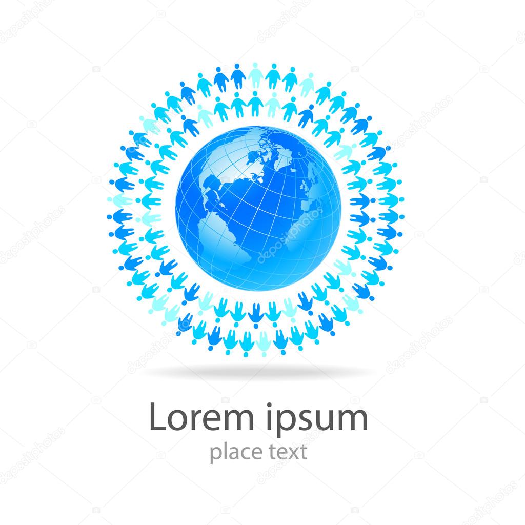 Earth globe with people Template logo - community.