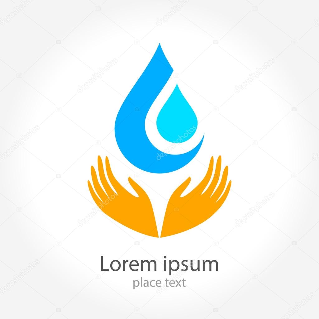 A drop of water in his hands - a template for a logo . The design concept of the sign.